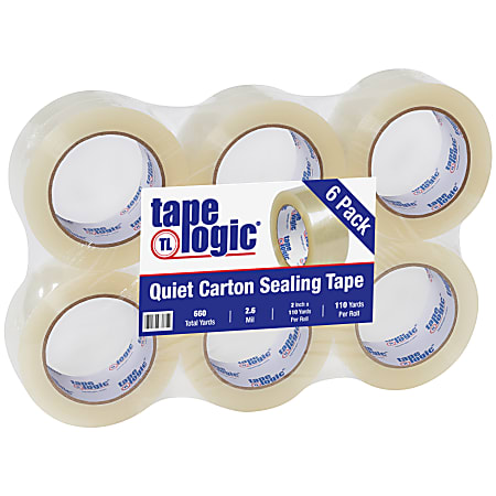 Tape Logic® Quiet Carton-Sealing Tape, 3" Core, 2.6-Mil, 2" x 110 Yd., Clear, Pack Of 6
