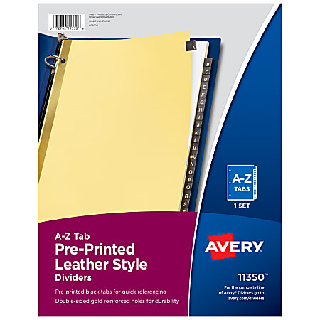 Avery® A-Z Dividers For 3 Ring Binders, Pre-Printed Black Leatherette Tabs, 25-Tabs, 1 Binder Divider Set