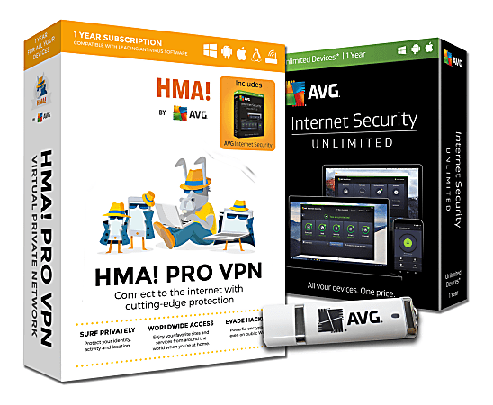 AVG HMA VPN + Internet Security, For Unlimited Devices, 1-Year Subscription, USB Bundle