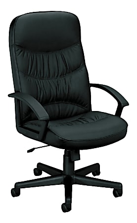basyx by HON® VL641 Executive Leather High-Back Chair, 47"H x 25 3/4"W x 28 3/4"D, Black Frame, Black Leather