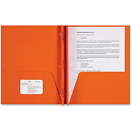 Sparco 3-Prong Leatherette Portfolios, 2 Pockets, Letter Size, Orange, Box Of 25 Portfolios