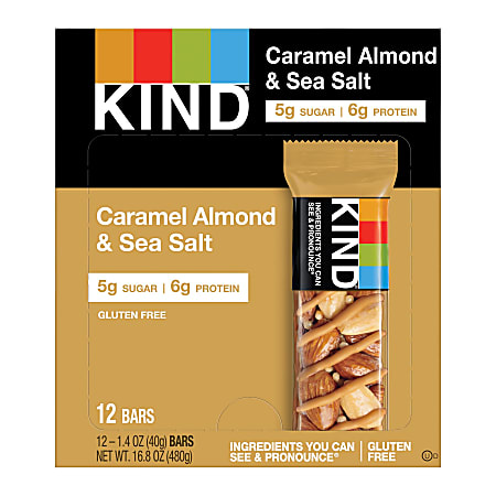 KIND Healthy Snack Bars, Sea Salt/Caramel/Almond, 1.4 Oz, Box Of 12 Bars