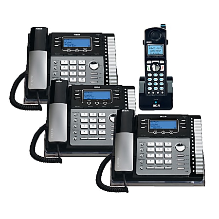Telefield RCA 4-Line DECT 6.0 Expandable Cordless/Corded Phone System With Digital Answering System, RCA-5DSKBNDL