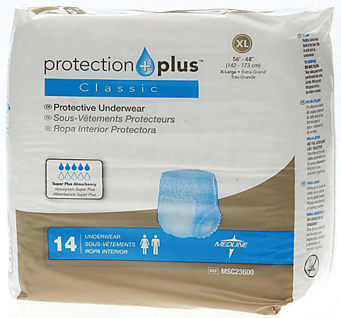 Protection Plus Classic Protective Underwear, X-Large, 56 - 68", White, Bag Of 14