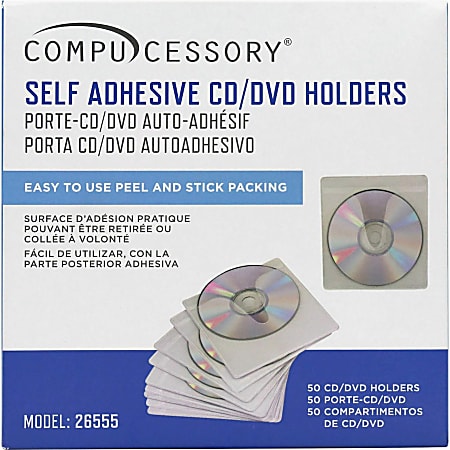 Compucessory Self-Adhesive Poly CD/DVD Holders - 1 x CD/DVD Capacity - White - Polypropylene - 50 / Pack Compucessory Self-Adhesive Poly CD/DVD Holders - 1 x CD/DVD Capacity - White - Polypropylene - 50 / Pack