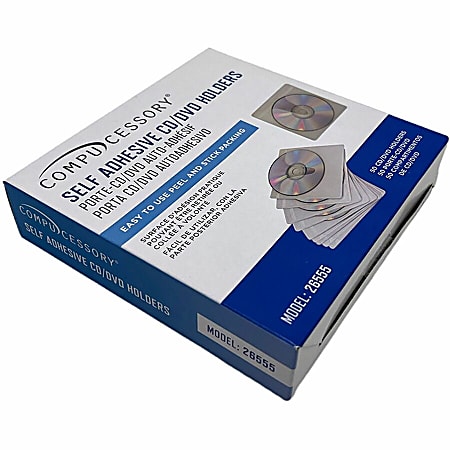 Compucessory Self Adhesive Poly CDDVD Holders 1 x CDDVD Capacity White ...