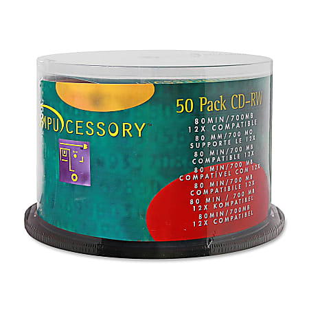 Compucessory CD Rewritable Media - CD-RW - 12x - 700 MB - 50 / Pack - Silver - 120mm - 1.33 Hour Maximum Recording Time