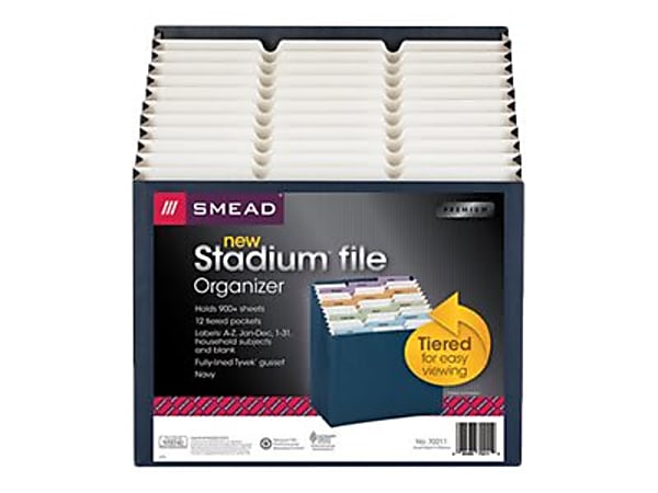 Smead® 12-Pocket Stadium® File, Letter Size, 10% Recycled, Navy