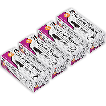 Charles Leonard Dry Erase Markers, Pocket Style, Bullet Point, Black, 12 Markers Per Box, Set Of 4 Boxes