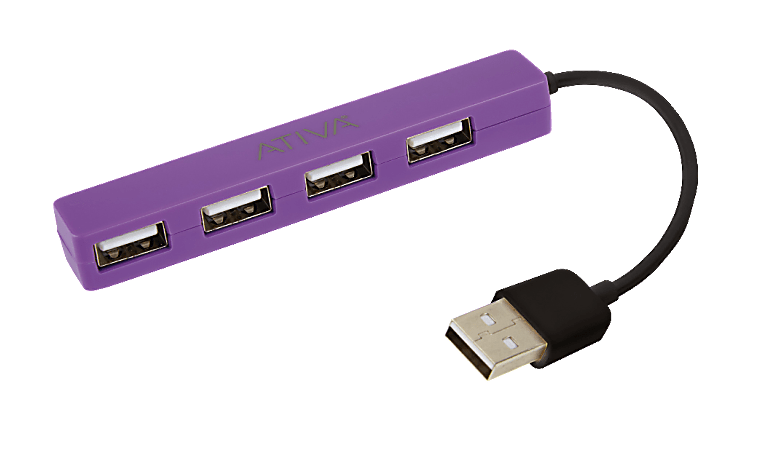 Ativa® 4-Port USB 2.0 Hub, Assorted Colors, UH-10