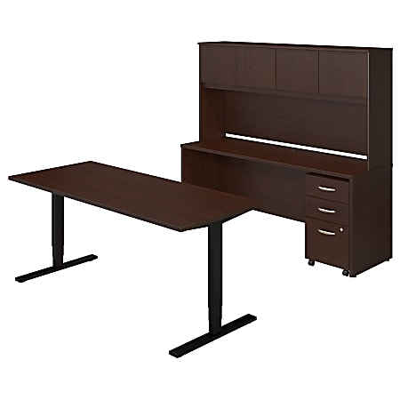 Bush Business Furniture Components Elite Height Adjustable Standing Desk with Credenza and Storage, 72"W, Mocha Cherry, Premium Installation