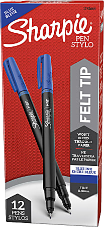Sharpie® Fine-Point Pens, Fine Point, Black Barrels, Blue Ink, Pack Of 12