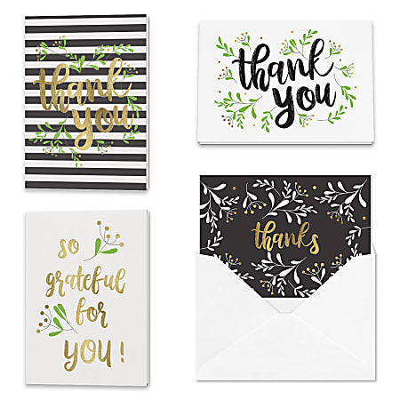 All Occasion Thank You "Golden Gratefulness" Greeting Card Assortment With Blank Envelopes, 4-7/8" x 3-1/2", Pack of 24