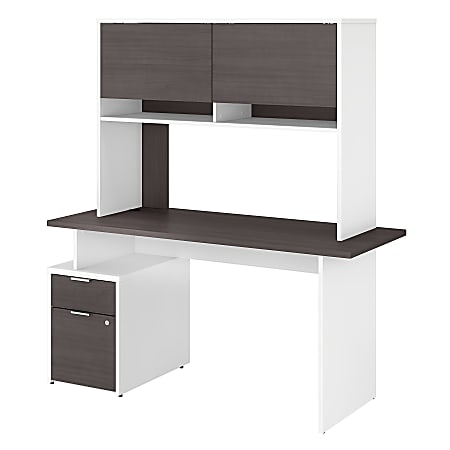 Bush Business Furniture Jamestown Desk With 2 Drawers And Hutch, 60"W, Storm Gray/White, Premium Installation