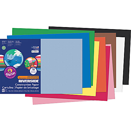 Riverside® Groundwood Construction Paper, 100% Recycled, 12" x 18", Assorted Colors, Pack Of 50