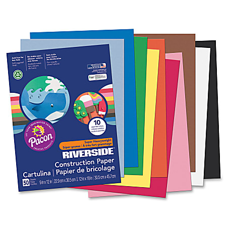 Riverside® Groundwood Construction Paper, 100% Recycled, 9" x 12", Assorted Colors, Pack Of 50