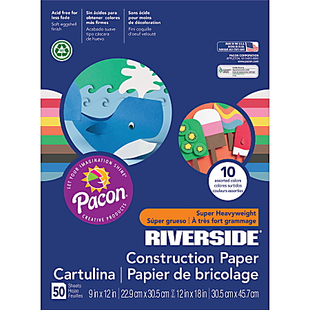 Riverside Groundwood Construction Paper 100percent Recycled 9 x 12 Assorted  Colors Pack Of 50 - Office Depot