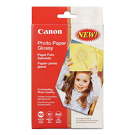 Canon® Photo Paper, Glossy, 4" x 6", 45 Lb, Pack Of 100 Sheets