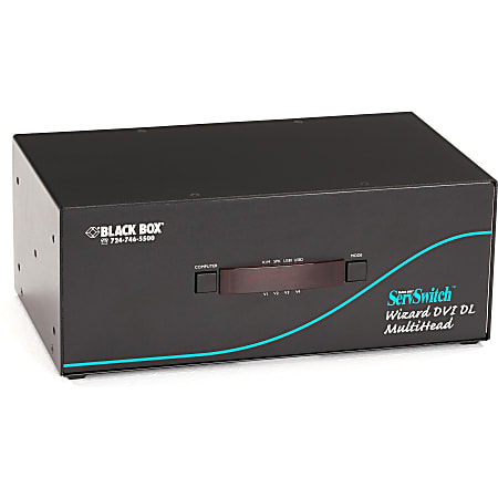 Black Box ServSwitch Wizard Dual-Link DVI Quad-Head with USB True Emulation - 4 Computer(s) - 1 Local User(s) - 2560 x 1600 - 1 x Network (RJ-45) - 8 x USB - 20 x DVI - Desktop - 2.5U - TAA Compliant