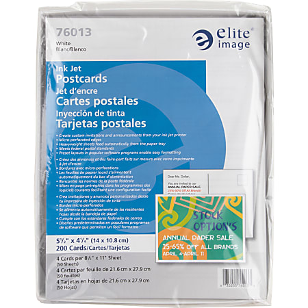 Elite Image Inkjet Invitation Card - 5 1/2" x 4 1/4" - Matte - 200 / Box - White