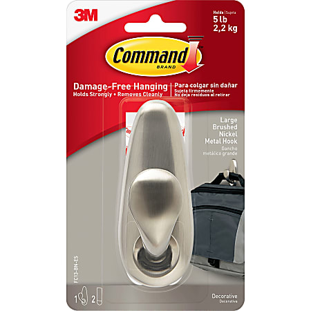 Command 17036BN-ES Wall Hooks, Large, Brushed Nickel, Great for Dorm Decor