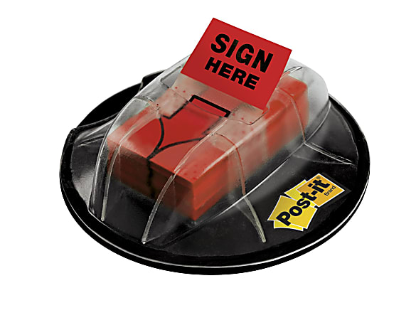 Post-it® Message Flags in Desk Grip Dispenser, "Sign Here", 1" x 1 -11/16", Red, 200 Flags