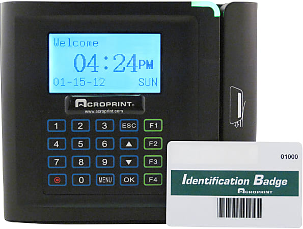 Acroprint timeQplus Ethernet Time Clock With Barcode System, 250 Employees, 9.25" x 10.75" x 3.75", Black