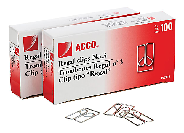 ACCO® Regal Paper Clips, Pack Of 200, No. 3, Silver