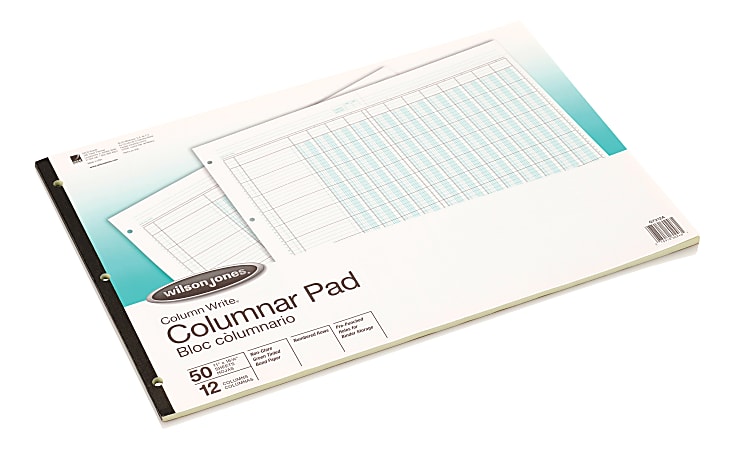 Wilson Jones® Columnar Pad, Side Bound With Shaded Columns, 11" x 16 3/8", 12 Columns, 25 Sheets