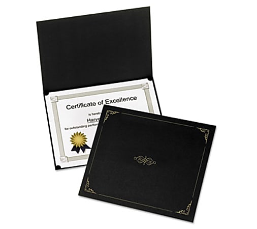 Oxford Linen-finish Certificate Holders - Letter - 8 1/2" x 11" Sheet Size - Linen - Black - 5 / Pack