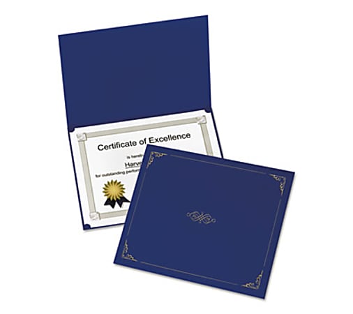 Oxford Linen-finish Certificate Holders - Letter - 8 1/2" x 11" Sheet Size - Linen - Dark Blue - 5 / Pack
