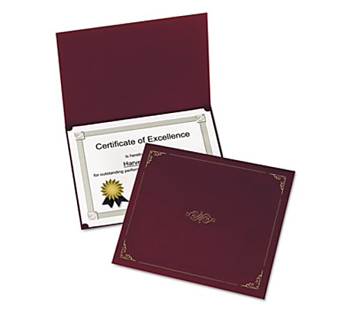 Oxford Letter Certificate Holder - 8 1/2" x 11" - Linen - Burgundy - 5 / Pack