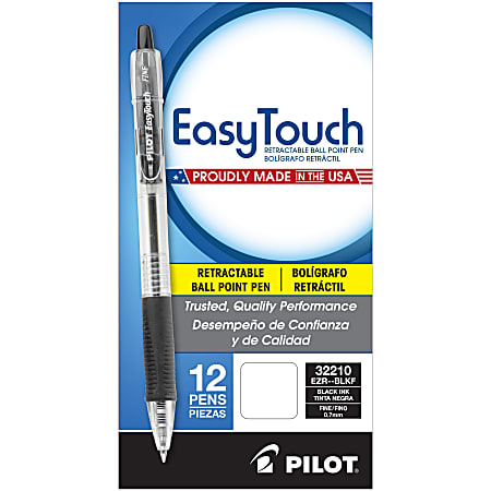 Pilot EasyTouch Retractable Ballpoint Pens Fine Point 0.7 mm Clear Barrel  Black Ink Pack Of 12 - Office Depot