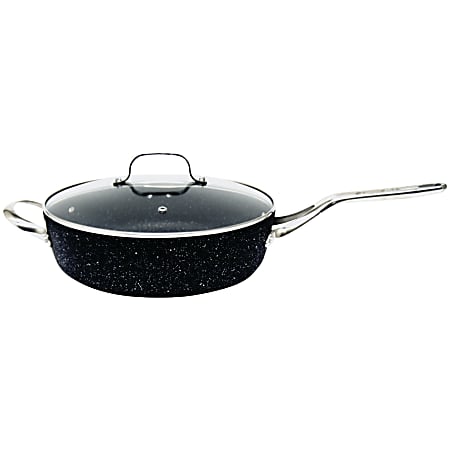 THE ROCK™ By Starfrit® Aluminum Nonstick Deep Sauté Pan With Glass Lid & Stainless Steel Handles, 11”, Black