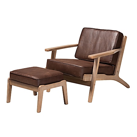 Baxton Studio Sigrid Chair And Ottoman Set, Antique Oak/Dark Brown