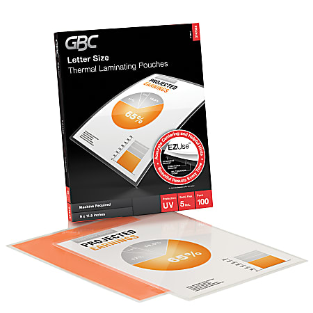 GBC® EZUse™ Thermal Laminating Pouches, Letter Size, 5 Mil, 11 1/2" x 9", Clear, Pack Of 100