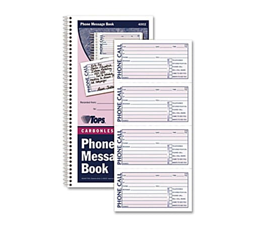 TOPS® Carbonless While You Were Out Book, 5 1/2" x 11", 60% Recycled, Assorted Sheets, Blue/Red