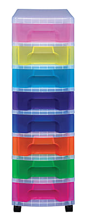 Really Useful Box® Plastic 8-Drawer Storage Tower, 7 Liters, 36 1/2" x 15 3/4" x 12", Clear/Rainbow