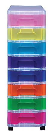 Really Useful Box® Plastic 8-Drawer Storage Tower, 7 Liters, 36 1/2" x 15 3/4" x 12", Clear/Rainbow