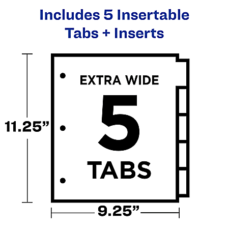 Insertable Translucent Multicolor Big Tabs Avery 5-Tab Plastic Binder Dividers 