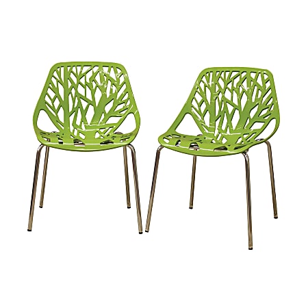 Baxton Studio Birch Sapling Stackable Chairs, Green, Set Of 2