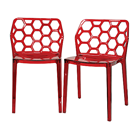 Baxton Studio Honeycomb Stackable Chairs, 30 3/5"H x 19 1/4"W x 18 3/4"D, Red, Set Of 2