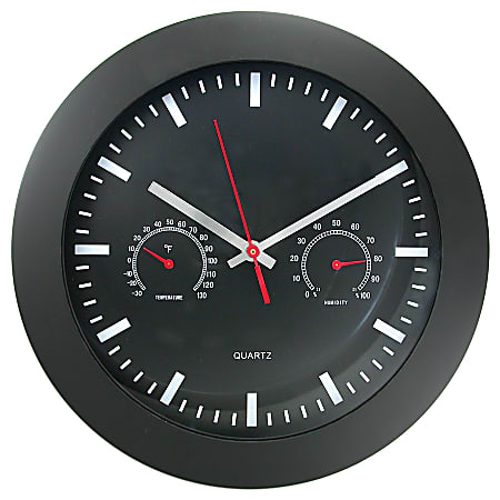 Timekeeper Round 12" Black Wall Clock With Temperature And Humidity Gauges