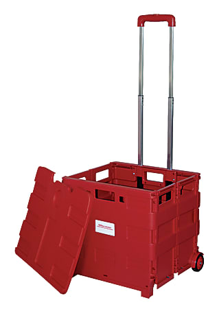 Office Depot® Brand Mobile Folding Cart With Lid, 16"H x 18"W x 15"D, Red
