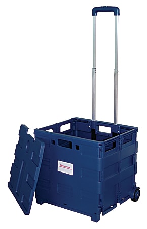 Office Depot® Brand Mobile Folding Cart With Lid, 16"H x 18"W x 15"D, Blue