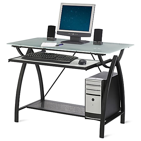 Realspace® Alluna Collection Computer Desk, 29"H x 39 1/2"W x 23 5/8"D, Black Frame/Frosted Glass