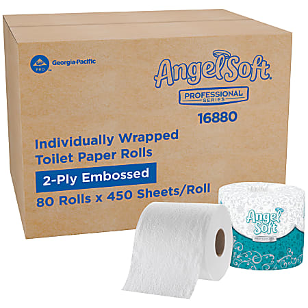 Angel Soft Professional Series® 2-Ply Embossed Toilet Paper, 20% Recycled Fiber, 80 Rolls per Case, 450 Sheets per Roll