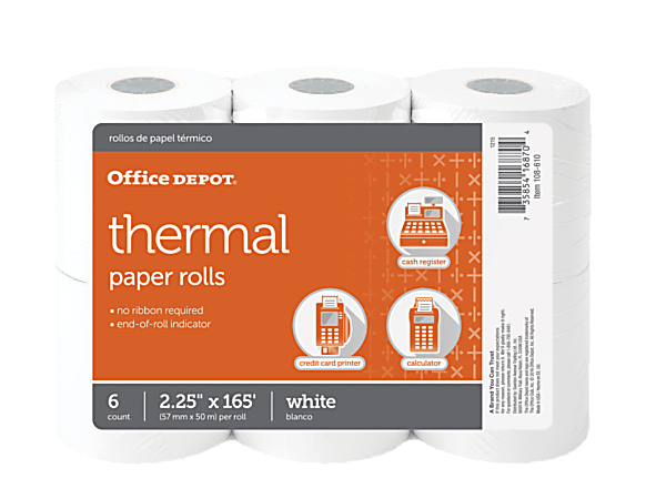 Office Depot® Brand Thermal Paper Rolls, 2-1/4" x 165', White, Pack Of 6
