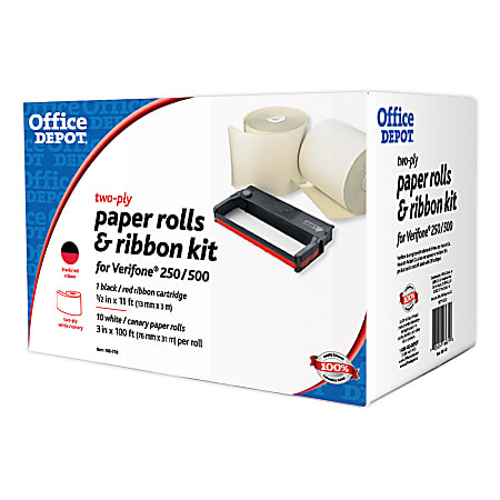 Office Depot® Brand Verifone Kit For 250/500 Models, 3" x 100', Pack Of 10 Rolls & 1 Ribbon