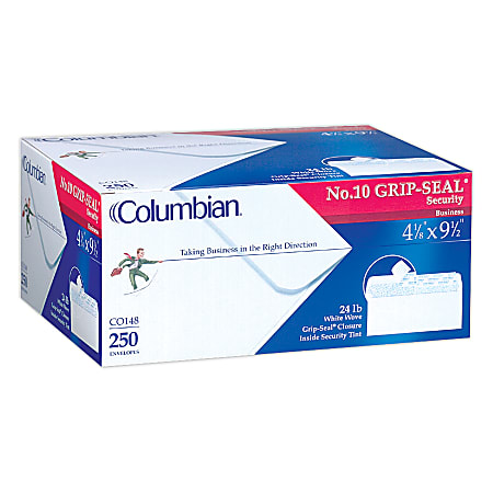 Columbian® #10 Grip-Seal® Business Envelopes, Self-Adhesive, White, Box Of 250